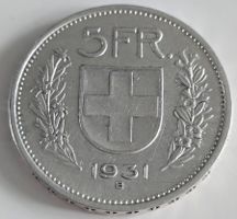 Seltene 5 Franken Münze 1931, ein echtes Sammlerstück!