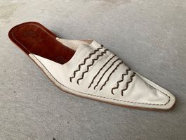 Weisse Vintage Leder Pantoletten, Grösse 37, Top Zustand!