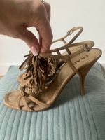 Prada High Heels Sandalette Gr. 38.5 Wildleder braun Fransen