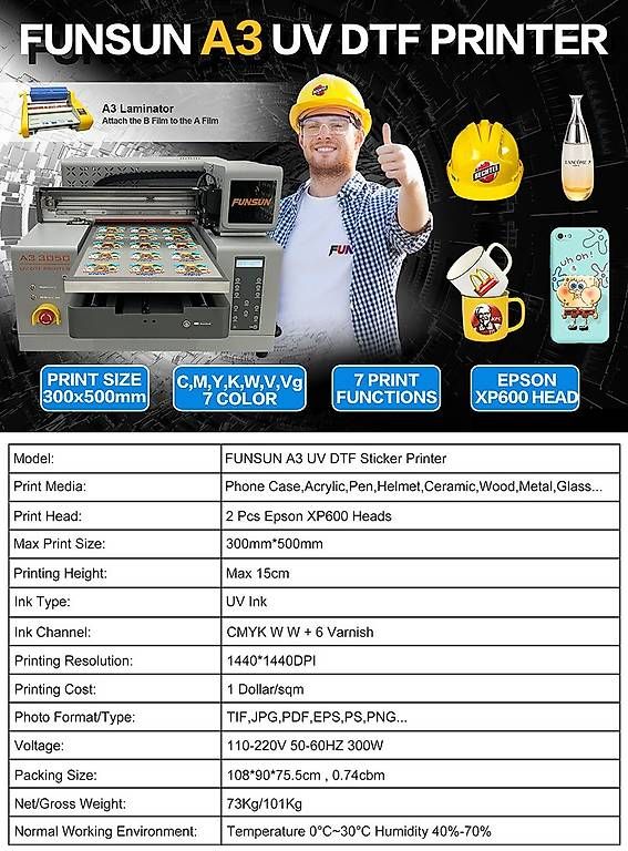 Stampanti: Funsun A3 UV DTF Printer 3D Soft-UV-Labeldruck – Nuovo e nell'imballaggio originale da Malans GR venduto da BUYBEST-Schweiz 1