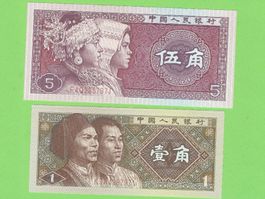 China Banknote 1980 5 Jiao & 1 Jiao, Top Zustand!
