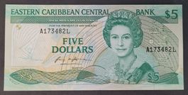 5 DOLLARS / OSTKARIBIK (St. Lucia) ND (1985-88) (BANKFRISCH)