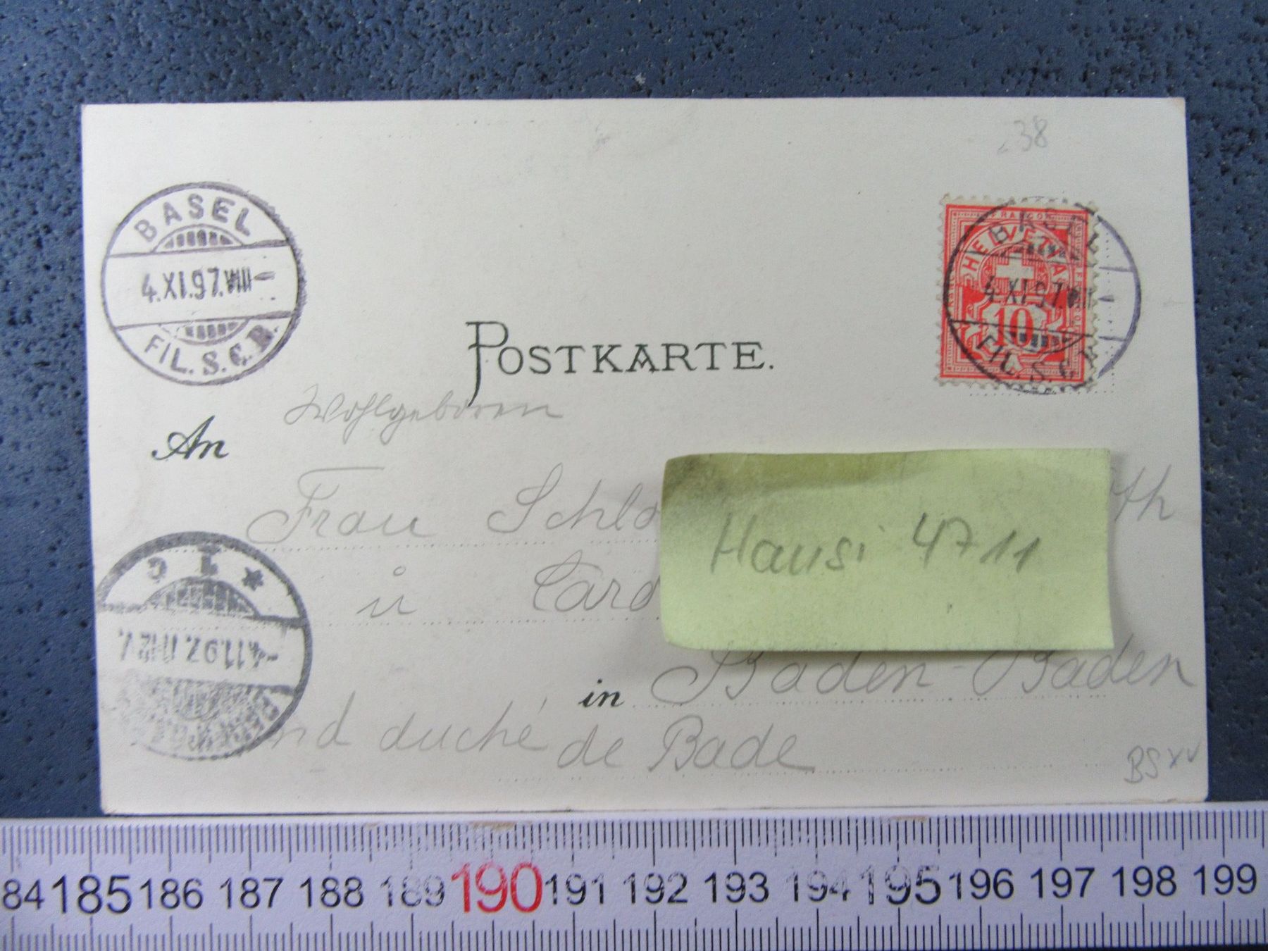Cartoline postali: GRUSS AUS BASEL 1897 4BILD-LITHO AK-BS – Usato da Ettingen venduto da Hausi4711 1