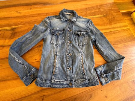 Leichte NILE Jeansjacke Damen Gr. XS Used Look mit Stickerei