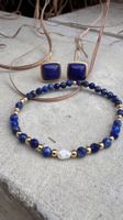 Hübsches Set aus LAPIS LZULI: Armband & Ohrhänger, vergoldet