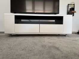 TV-Möbel / Lowboard weiss auf Rollen – 2 Schubladen