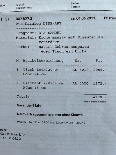 Pfister Tables: Massiver Eichenholztisch SAMUEL mit passender Sitzbank – D'occasion à Thierachern par Oetschi11 4