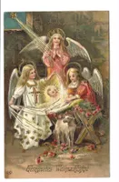 Weihnachten - gesegnetes Fest - Jesus - Engel - Präge-Litho
