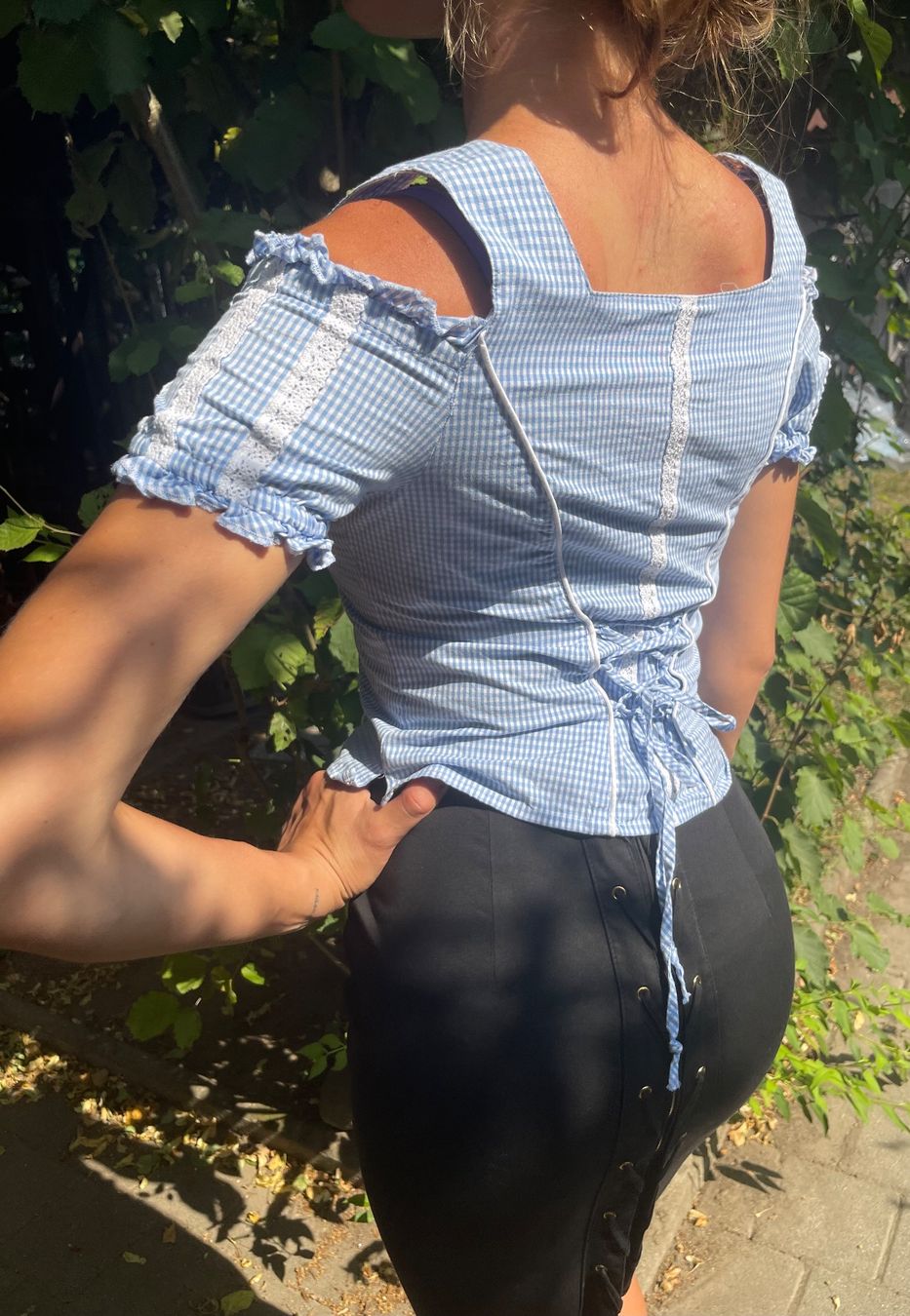 Camicette: Camicia-corsetto cotone a quadri azzurra con lacci👌tgS/M – Nuovo (secondo la descrizione) da Gordevio venduto da LanaZimm 2