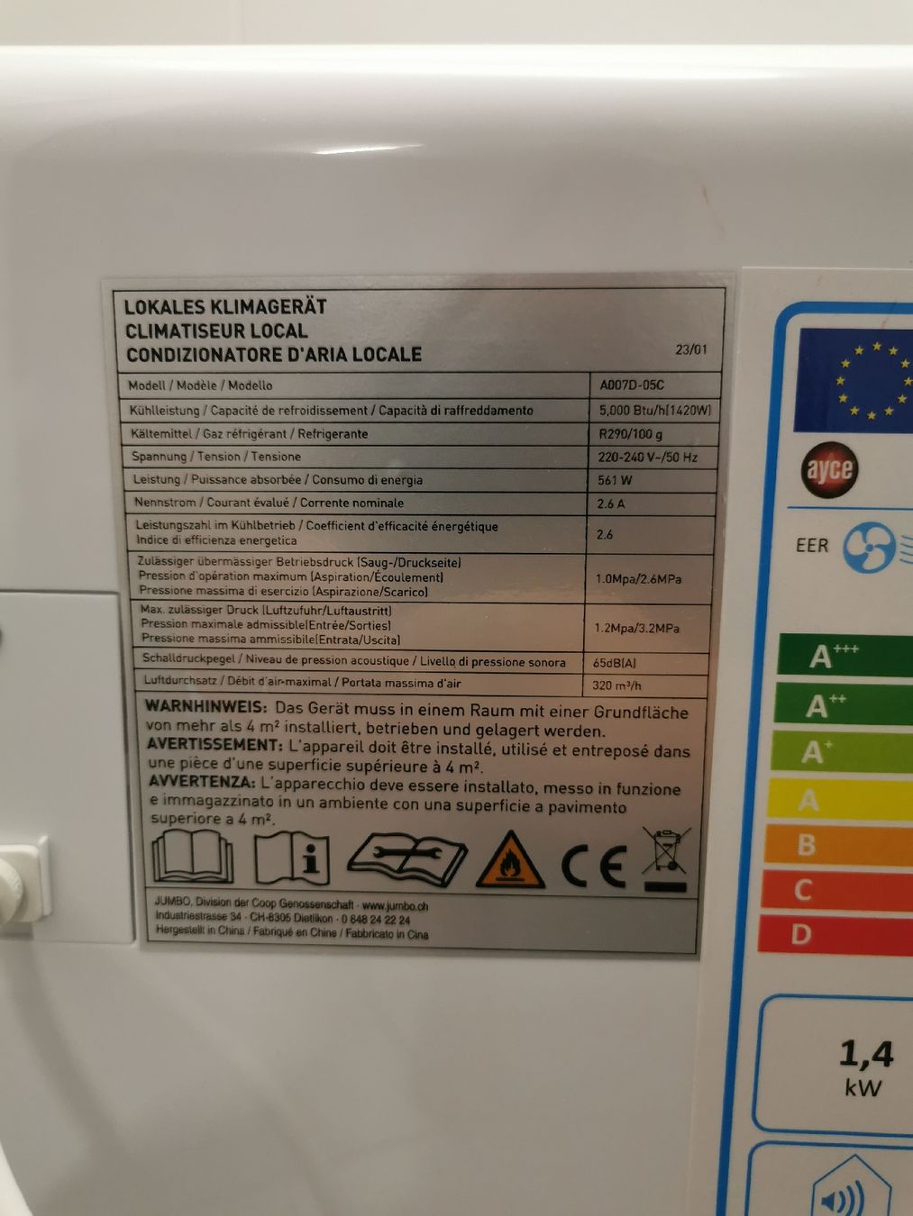 Condizionatori: ayce Klimagerät 5000 BTU A007 G-05 – Usato da Flüh venduto da basil62 2