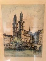 Originale Radierung von Greg Reid, Zürcher Grossmünster!