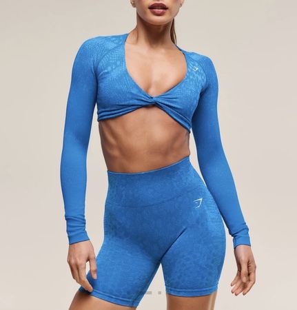 Gymshark Langarm Crop Top blau Grösse M guter Zustand