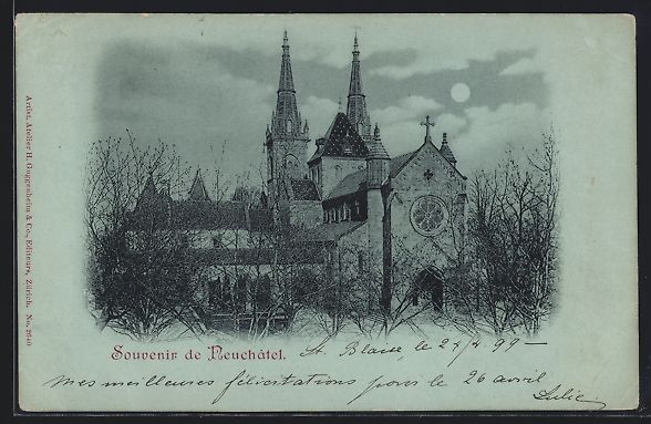 Cartoline postali: Mondschein-AK Neuchâtel, Blick auf die  – Usato da Berlin venduto da bartko-reher