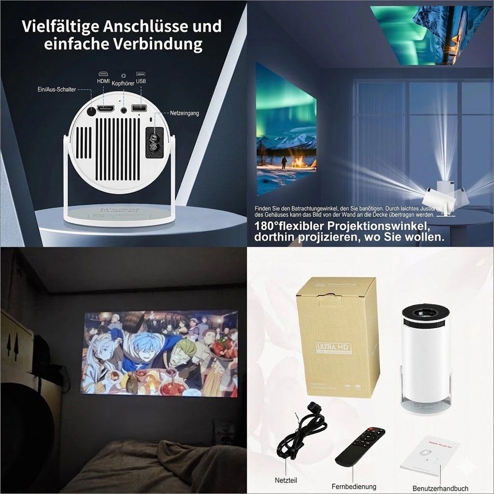 Proiettori: Beamer Projektor 4K 200 Ansi Heimkino iPhone Android – Nuovo e nell'imballaggio originale da Chiasso venduto da online.shop 3