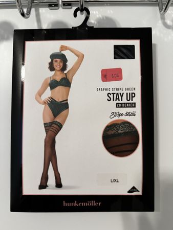 Hunkemöller Stay Up Strümpfe Graphic Stripe Grün L/XL Neu