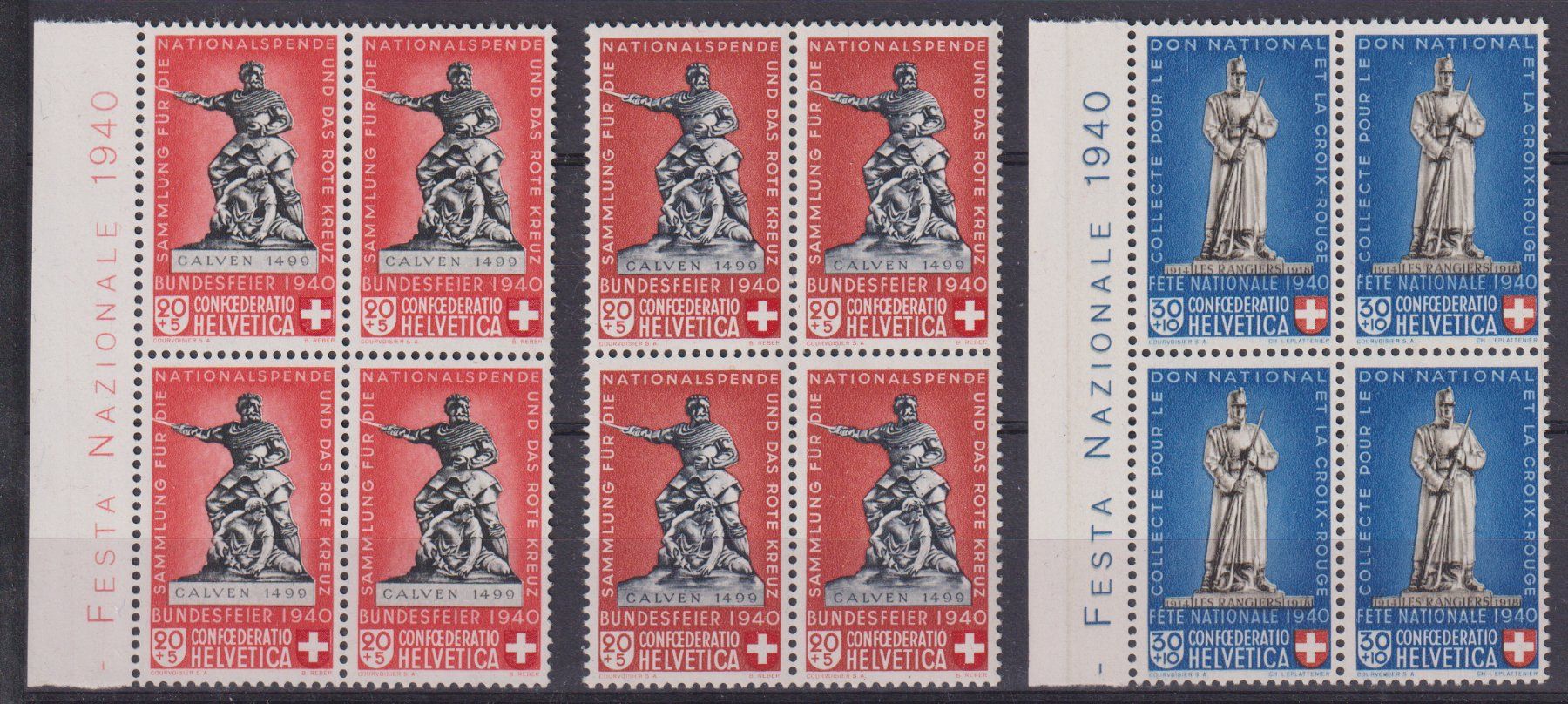 Tutti i francobolli: Pro Patria 1940: 3 Viererblocks ** – Usato da Eschlikon TG venduto da PhilCon
