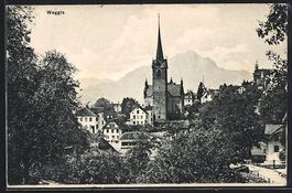 AK Weggis, Teilansicht mit Kirche, 1912