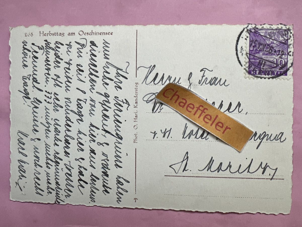 Cartoline postali: 1936  265 Herbsttag am Oeschinensee – Usato da Zürich venduto da Chaeffeler 1