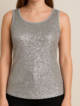 Top Gr S 36 38 Grau silber Pailletten Glitzer Party 35