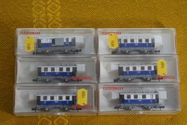Nostalgie Personenwagen blau/weiss + Gepäckwagen (6 Stk.)