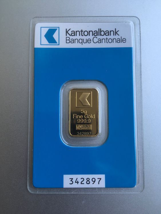 Metalli preziosi: Goldbarren 5 Gramm - Fine Gold 999.9 Zuger Kantonalbank – Nuovo e nell'imballaggio originale da Zug venduto da RST70JE