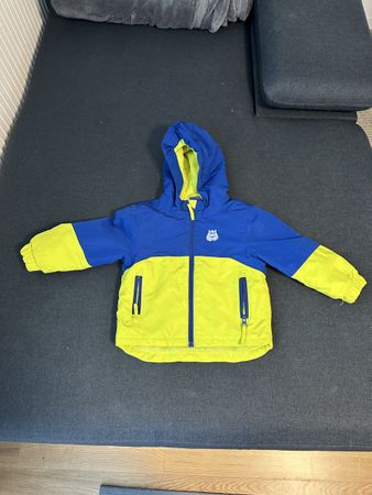 Kinder Regenjacke blau gelb mit Kapuze guter Zustand