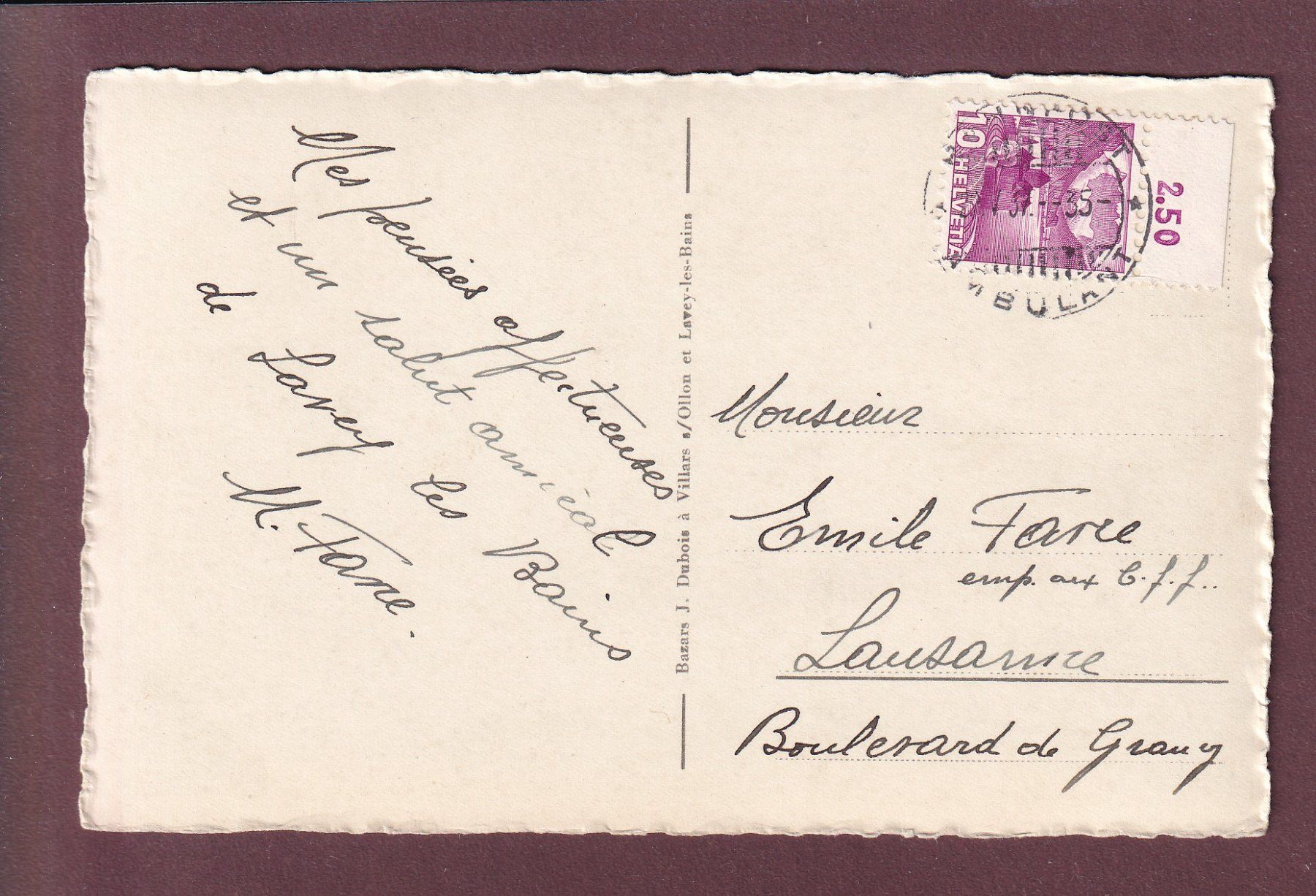 Cartoline postali: LAVEY-LES-BAINS - Hôtel - 1937 – Usato da Pully venduto da nicecards 1