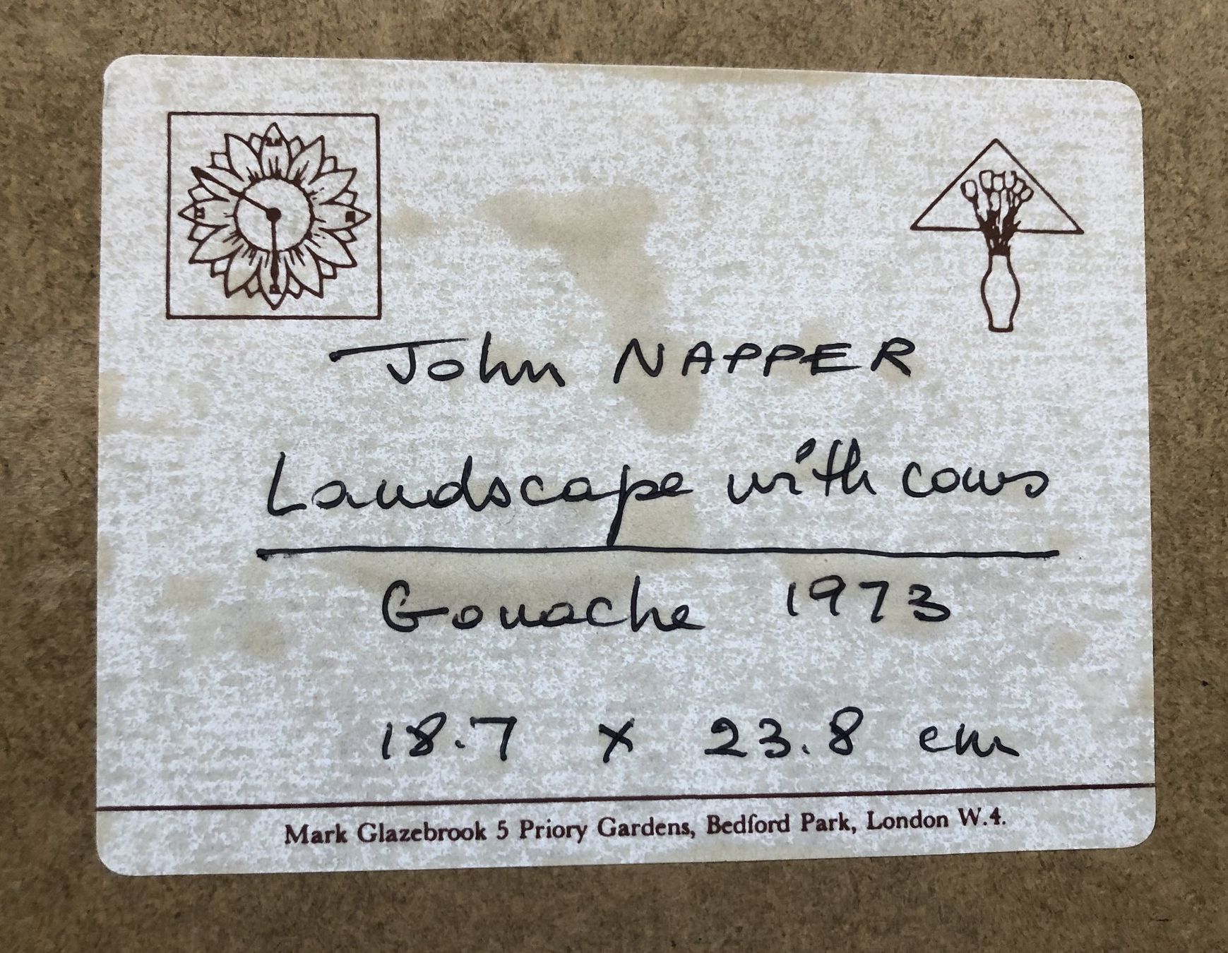 Dipinti: John Napper (1916-2001) - Gouache - "Landscape with cows" – Usato da Schaffhausen venduto da durruti 6