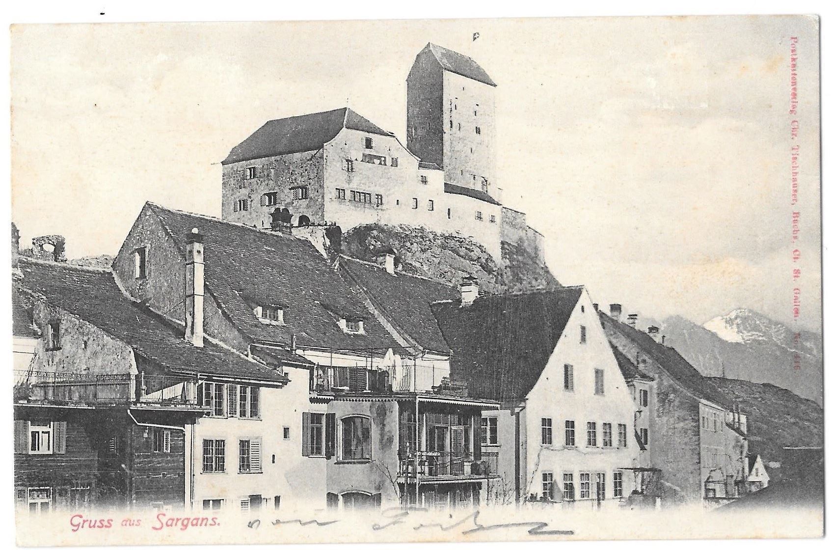 Cartoline postali: Sargans Detailansicht mit Schloss – Usato da Olten venduto da clotaldi