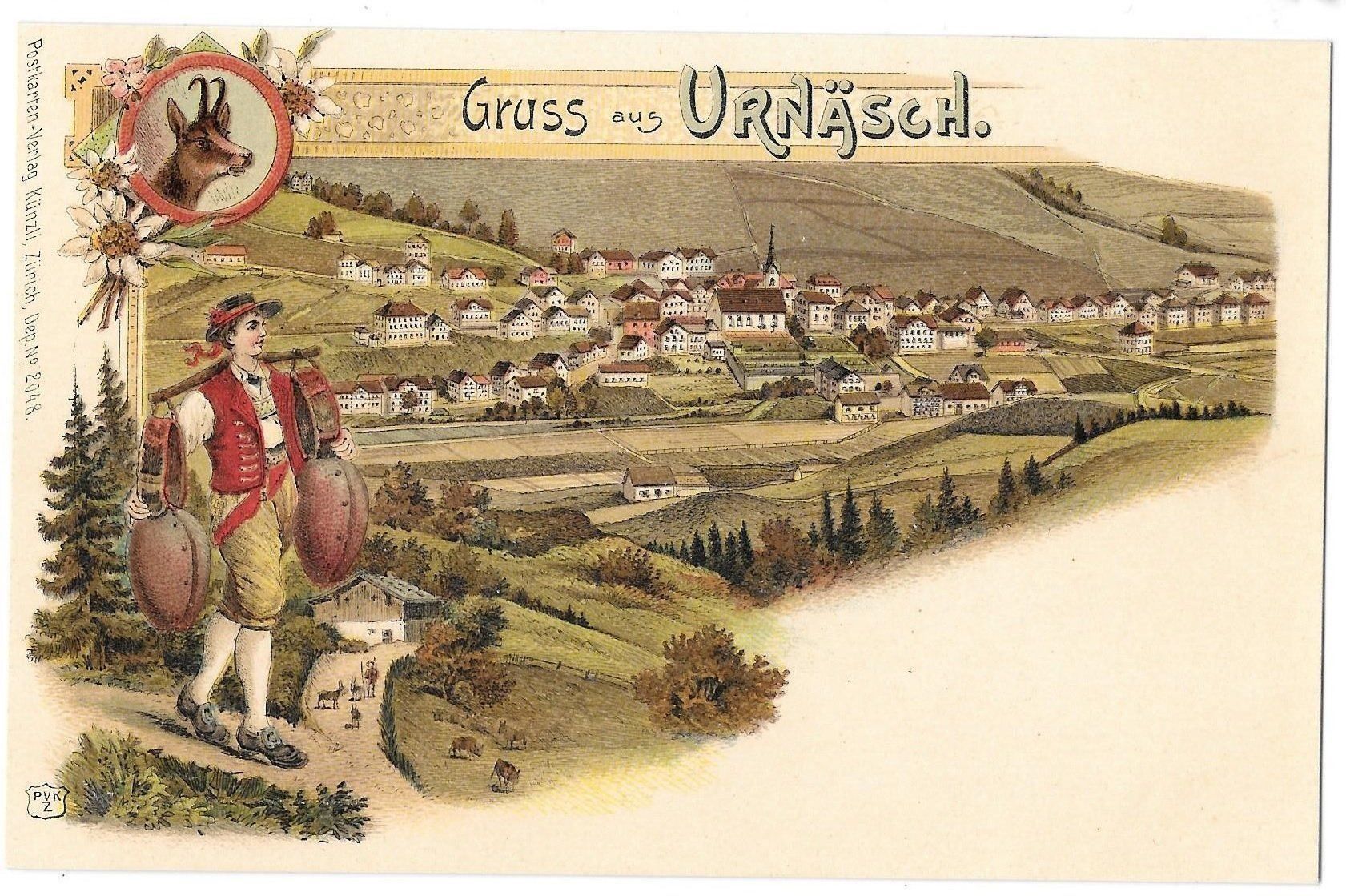 Cartoline postali: Urnäsch farbige Lithografie mit Senn – Usato da Olten venduto da clotaldi
