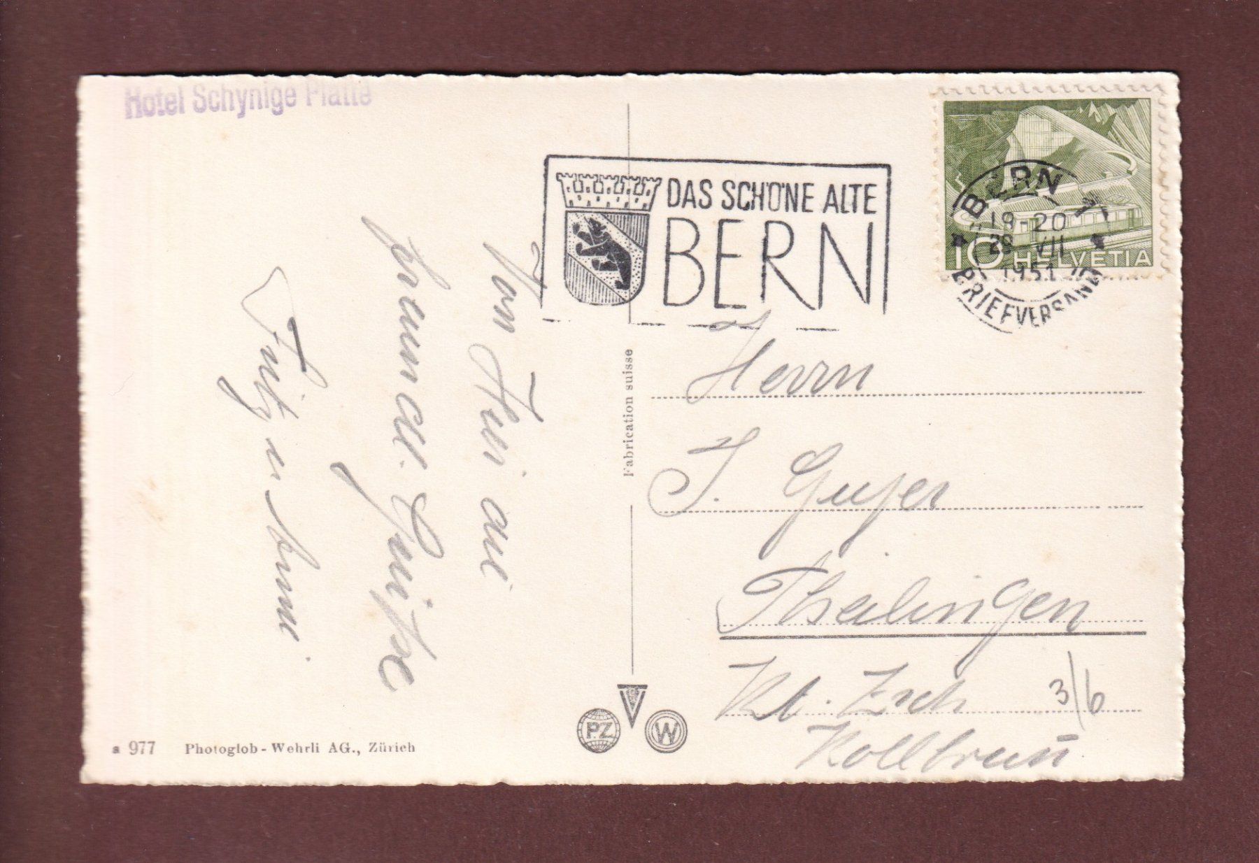 Cartoline postali: SCHYNIGE PLATTE - Jungfrau - 1951 – Usato da Pully venduto da nicecards-shop 1