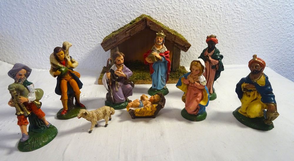 Yabauuop Weihnachtskrippe Aus Kunstharz - Traditionelle Jesus-Geburt Figuren