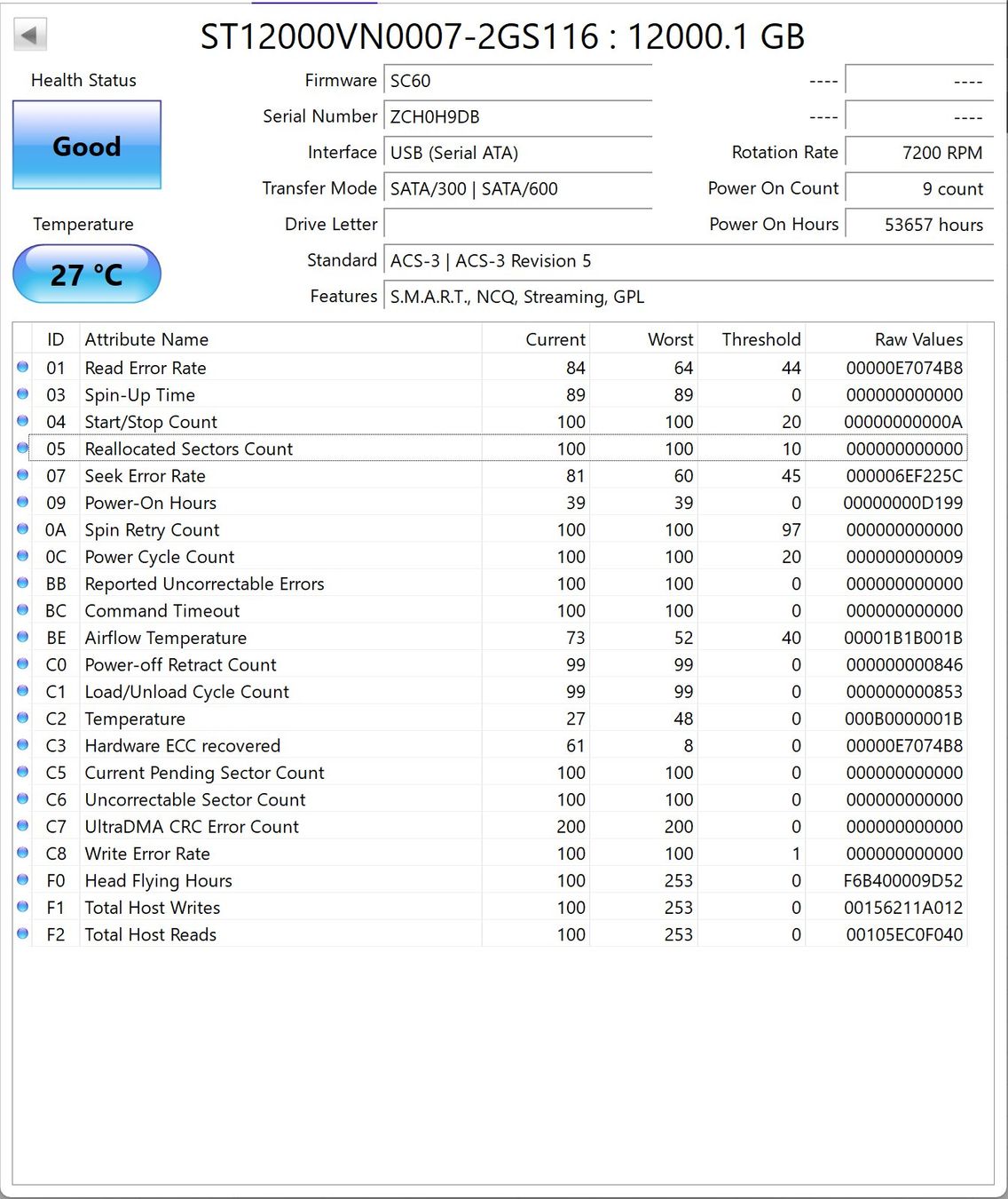 Seagate Disques durs: Disk SATA 12Tb Seagate IronWolf NAS - 53657 Stunden – D'occasion à Zürich par Lock5151 2