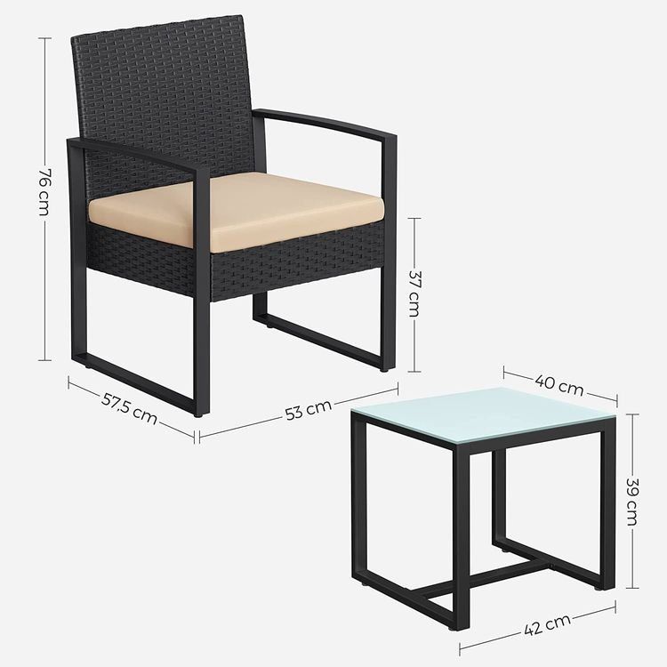 Set di tavolo e panche: Balkonmöbel Set Polyrattan Tisch Stühle Schwarz JUNO – Nuovo e nell'imballaggio originale da Lachen SZ venduto da MAMORU-MOEBEL 4