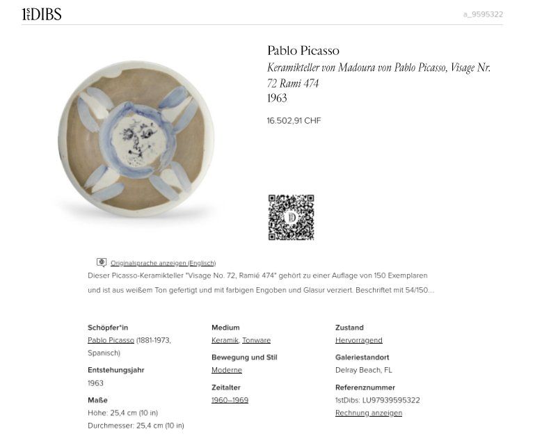 Piatti: Picasso-Keramikteller: Visage 72 – Nuovo (secondo la descrizione) da Muttenz venduto da bar_ws7n 4