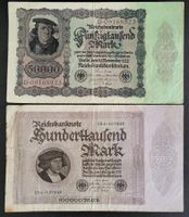 Reichsbanknoten 50000 & 100000 Mark, Inflationsgeld, 1922/23