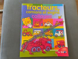 Livre d'activités et collages, tracteurs camions engins