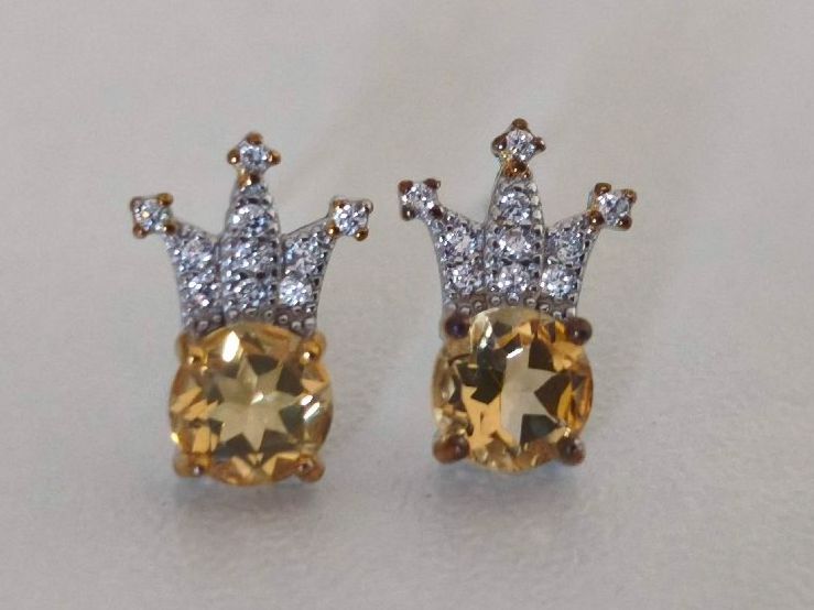 Boucles d'oreille: Ohrstecker Krone echte Citrin 925 Silber – Neuf (Voir description) à St. Gallen par GIULESGG