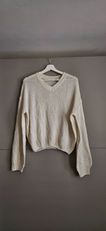 Damen Pullover, Creme, V-Ausschnitt, Grösse M