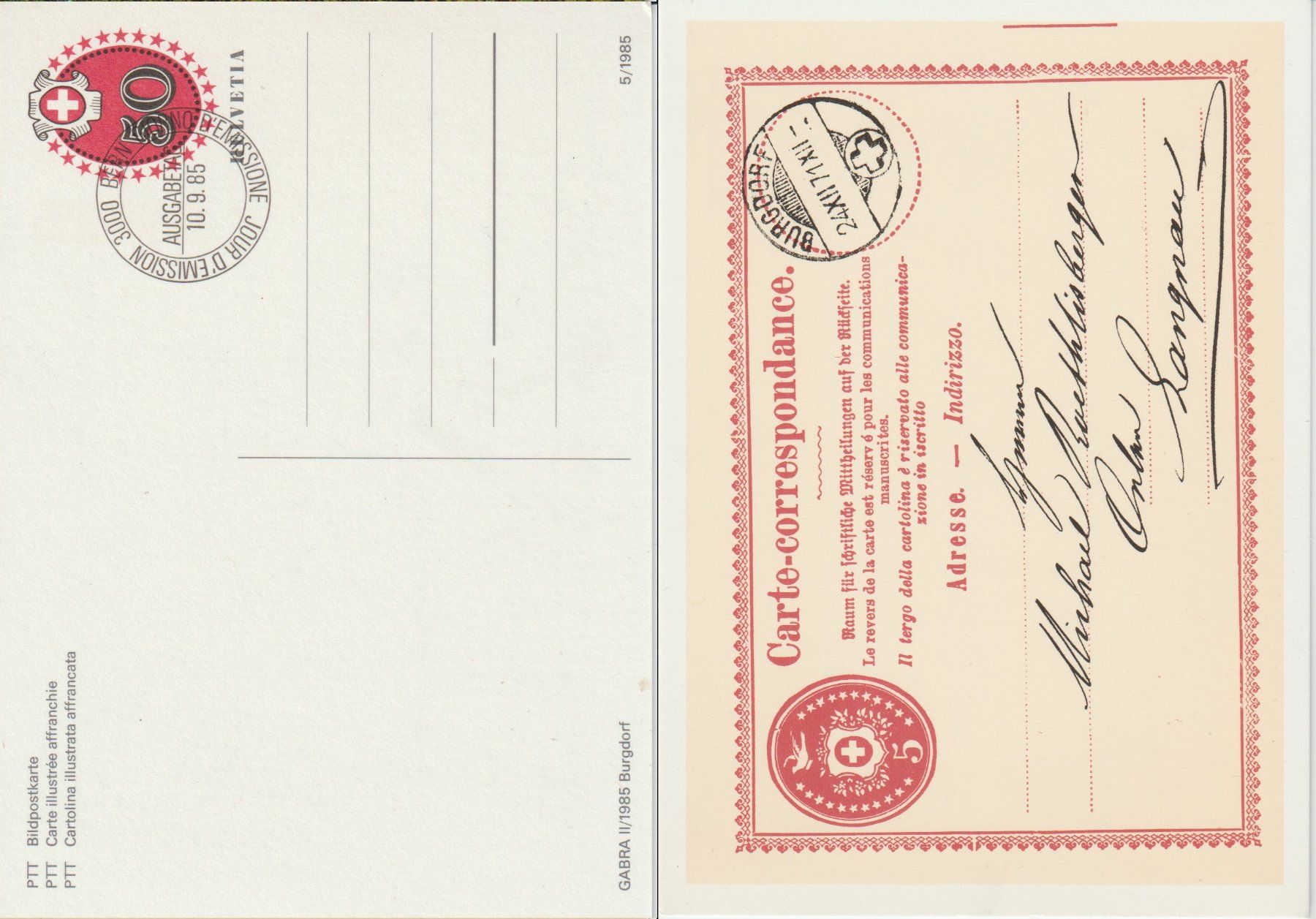 Tutti i francobolli: PTT Bildpostkarte 3000 Bern 10.9.85 – Usato da Sissach venduto da eriluz