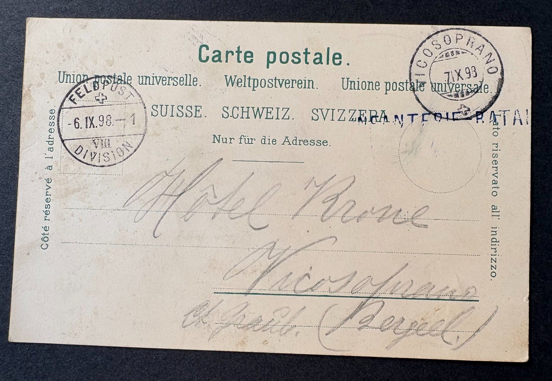 Ansichtskarten: ANSICHTSKARTE SCHWEIZER ARMEE 1898 DIVISION VIII – Gebraucht aus Ostermundigen von wini63 1