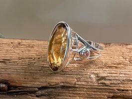 Silber Ring mit Citrin im Art-déco Stil Gr.56
