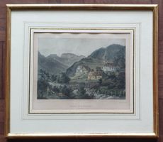 Bild -  Stahlstich, Handkoloriert,  Dorf Schwendi Appenzell