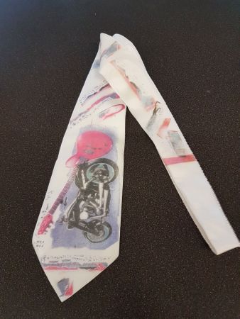 Krawatte Gitarre/Motorradmotiv (Einzelstück)