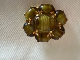 Vintage Brosche/Anstecknadel mit Tigerauge-Optik, Gold 48