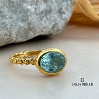 Aquamarin Ring Sterling Silber gelbvergoldet Ringgrösse 53