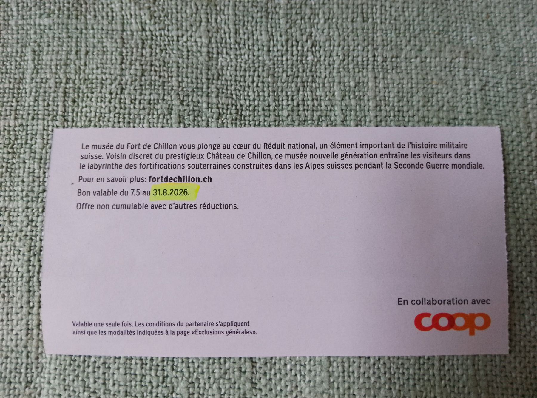 Buoni: Bon de réduction 30% sur 2 entrées Fort de Chillon – Usato da Dombresson venduto da sev_bsb8 1