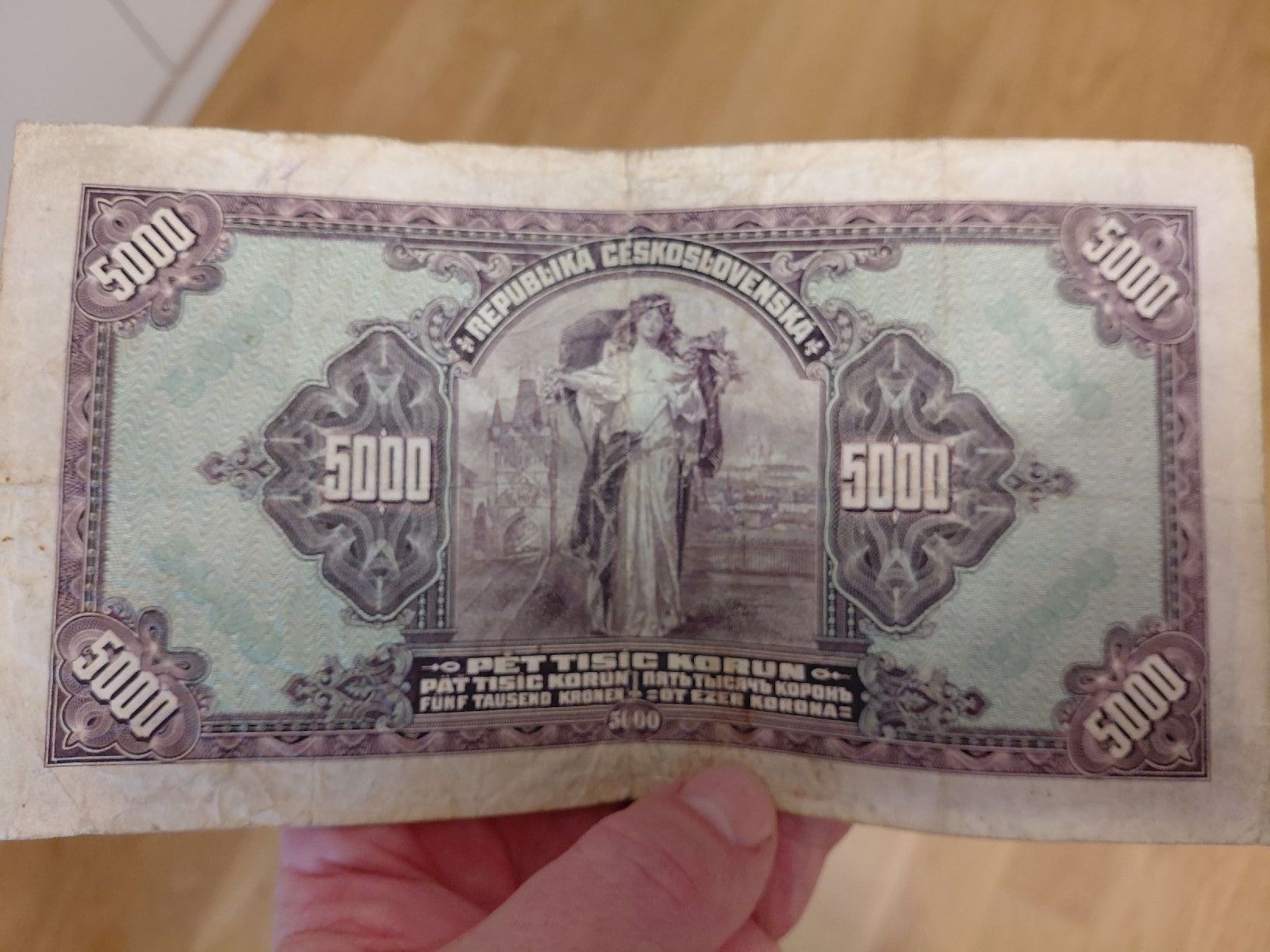 Banconote: Czechoslovakia 5.000 Korun 1920 no Specimen – Usato da Bern venduto da scottie3014 7