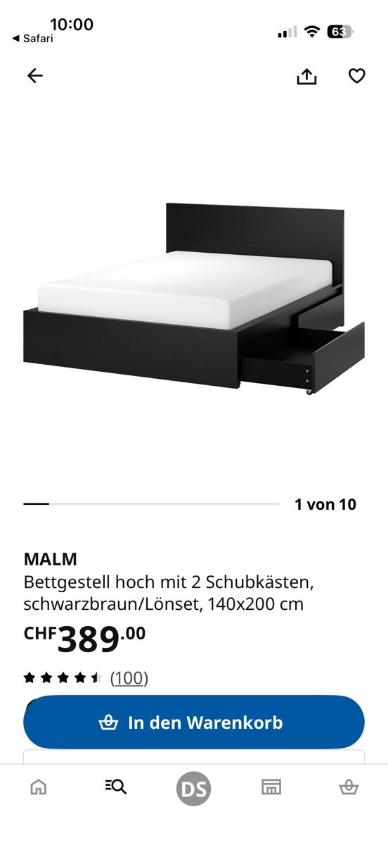 Betten: Ikea Malm Bett 140 cm – Gebraucht aus Strengelbach von Dory