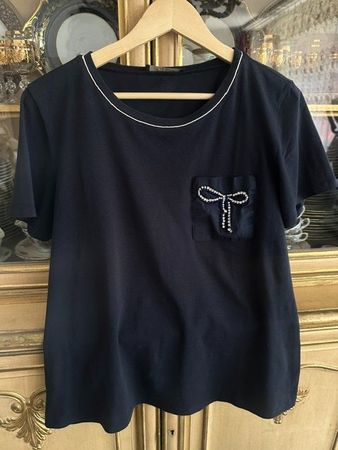 Dunkelblaues Max Mara T-Shirt mit Kristallverzierungen